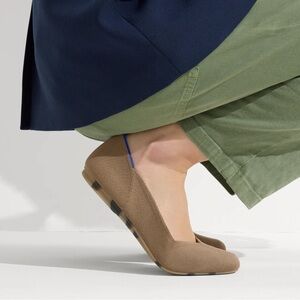 Rothy's Tan Knit Ballet Flats with Blue Heel Trim